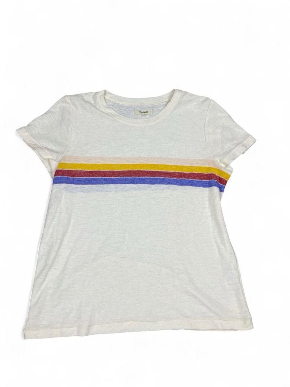 Madewell White Tee with Rainbow Stripe Womens Size Large